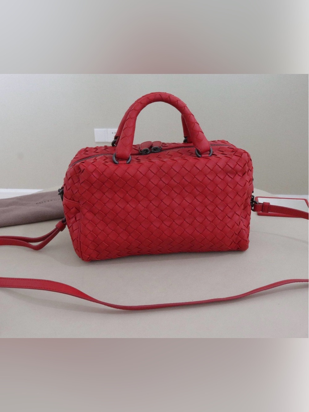 Bottega Veneta Red Woven Leather Satchel